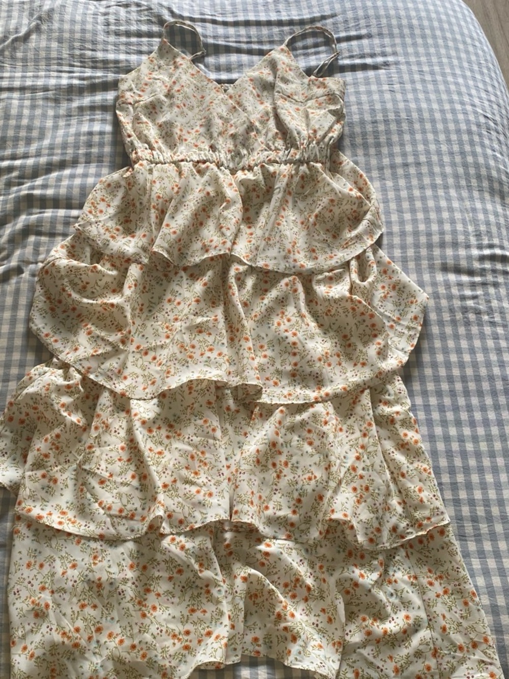 Girls Cream Floral Tiered Sundress with Orange Floral Print